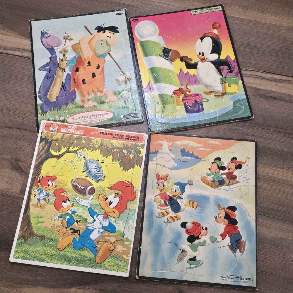 1950s 70s‎ Tray Puzzles Disney Mickey Minnie Mouse Flintstones Woody Woodpecker
